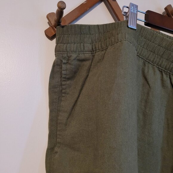 Old Navy High Rise Straight Leg Comfort Waistband Olive Green Linen Pants SZ 2X - Picture 2 of 5